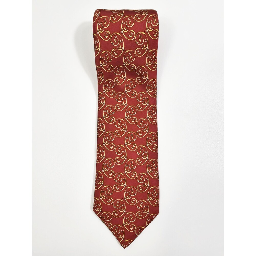 Dior Vintage Red Yello Scroll Silk Tie Made in France